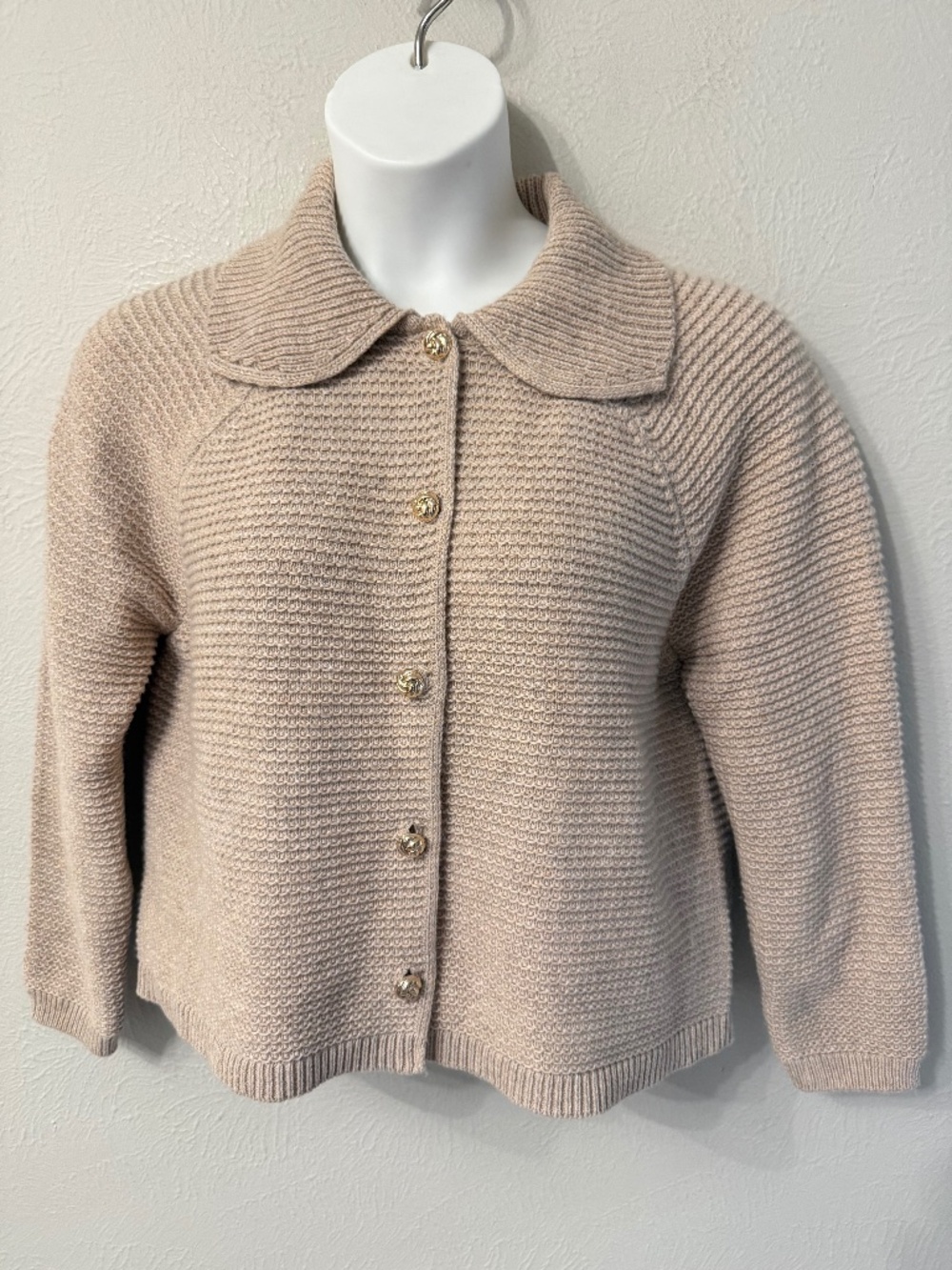 NWT Tahari size M wool blend chunky knit collared boxy cardigan beige